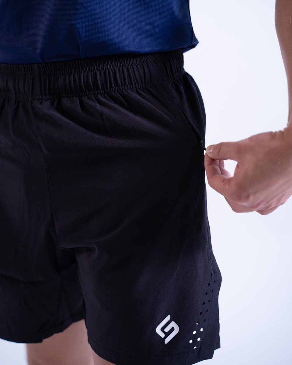 Back view of lightweight black shorts for men, designed for athletic performance and all-day wear - Black - The Lasting Shape